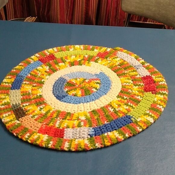 Hand Crocheted & Stitched Round Table, Counter, Chair/Rocker Seat Cushion Or Rug - Picture 3 of 7